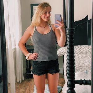 Striped lettuce edge tank top